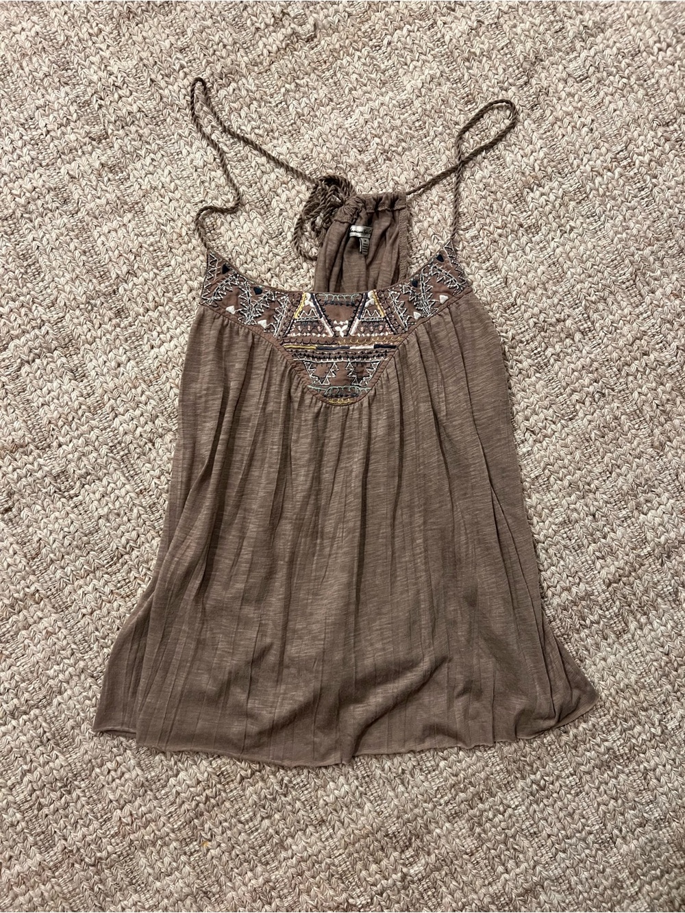 American Eagle Outfitters Brown Embroidered Halter Tank